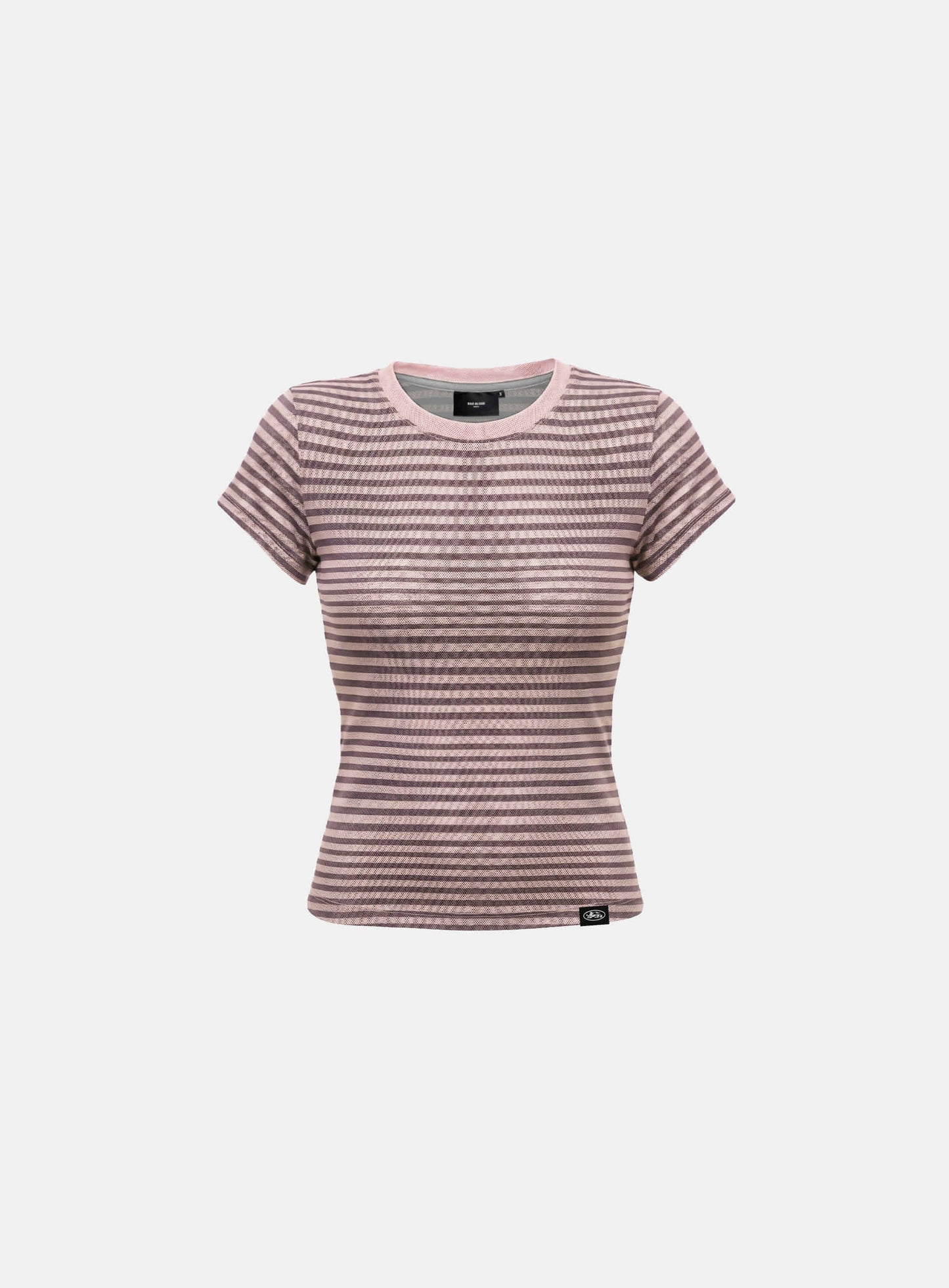 [AQUA] [w-tee26-184] Dark Classic 2 Crew Neck 1/2 T-shirt - Pink Stripe