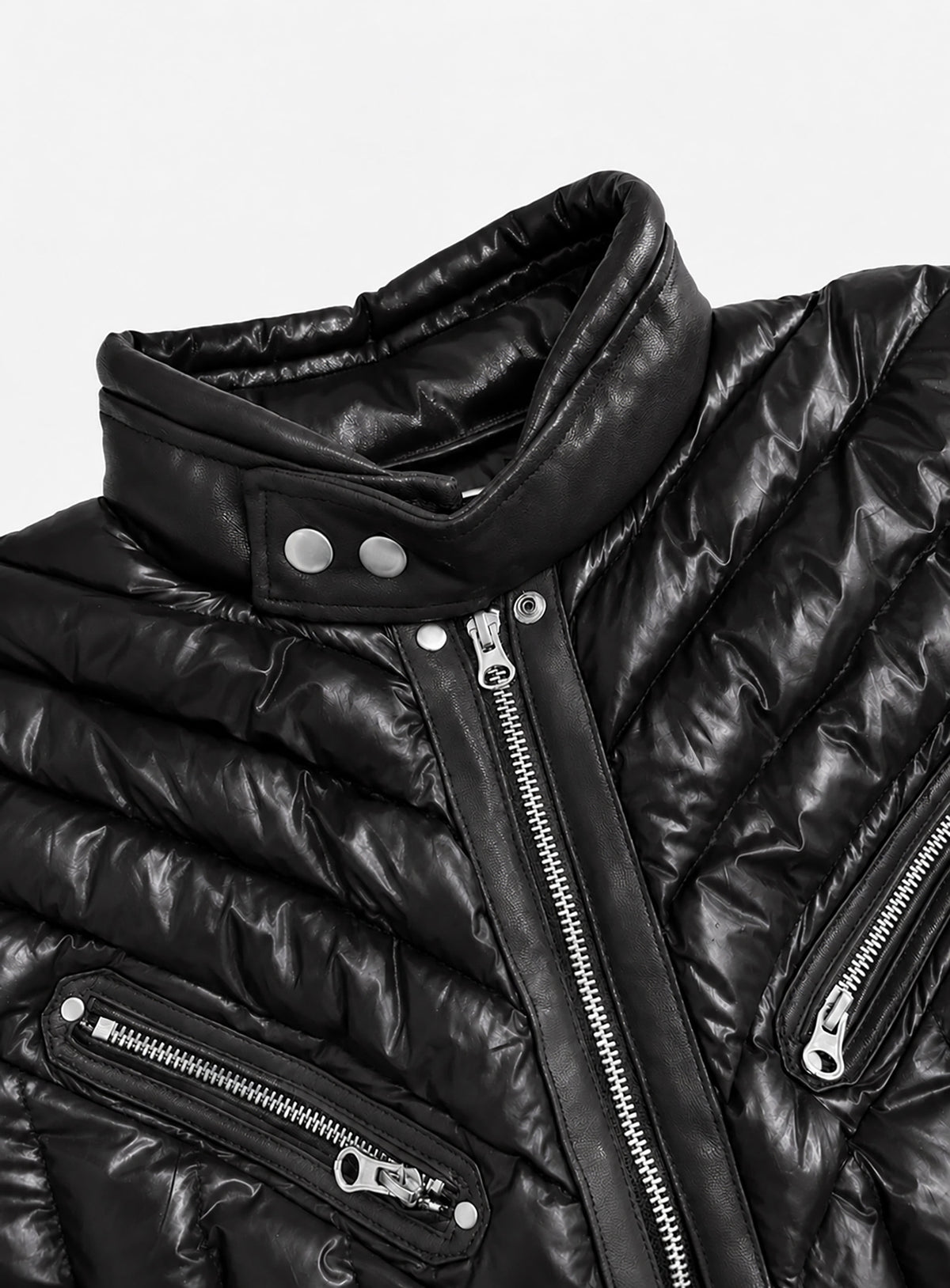 [﻿PREORDER] [w-jkt26-078] Chevron 311 Lightweight Racer High-Neck Puffer – Black