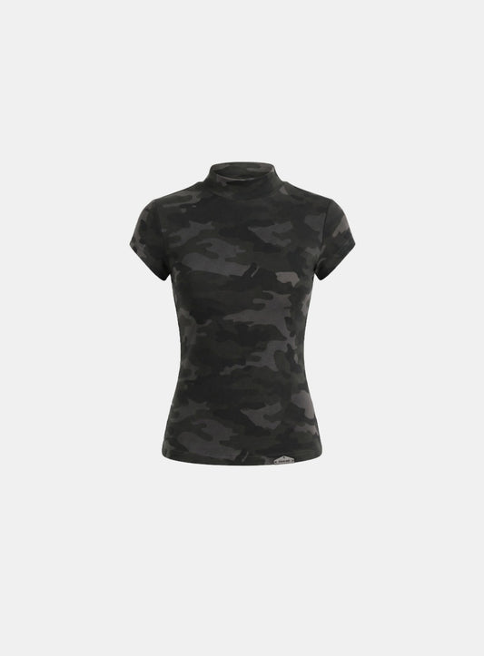 [w-tee26-066] Viper Logo Mock-Neck Cap Sleeve - Black Camo