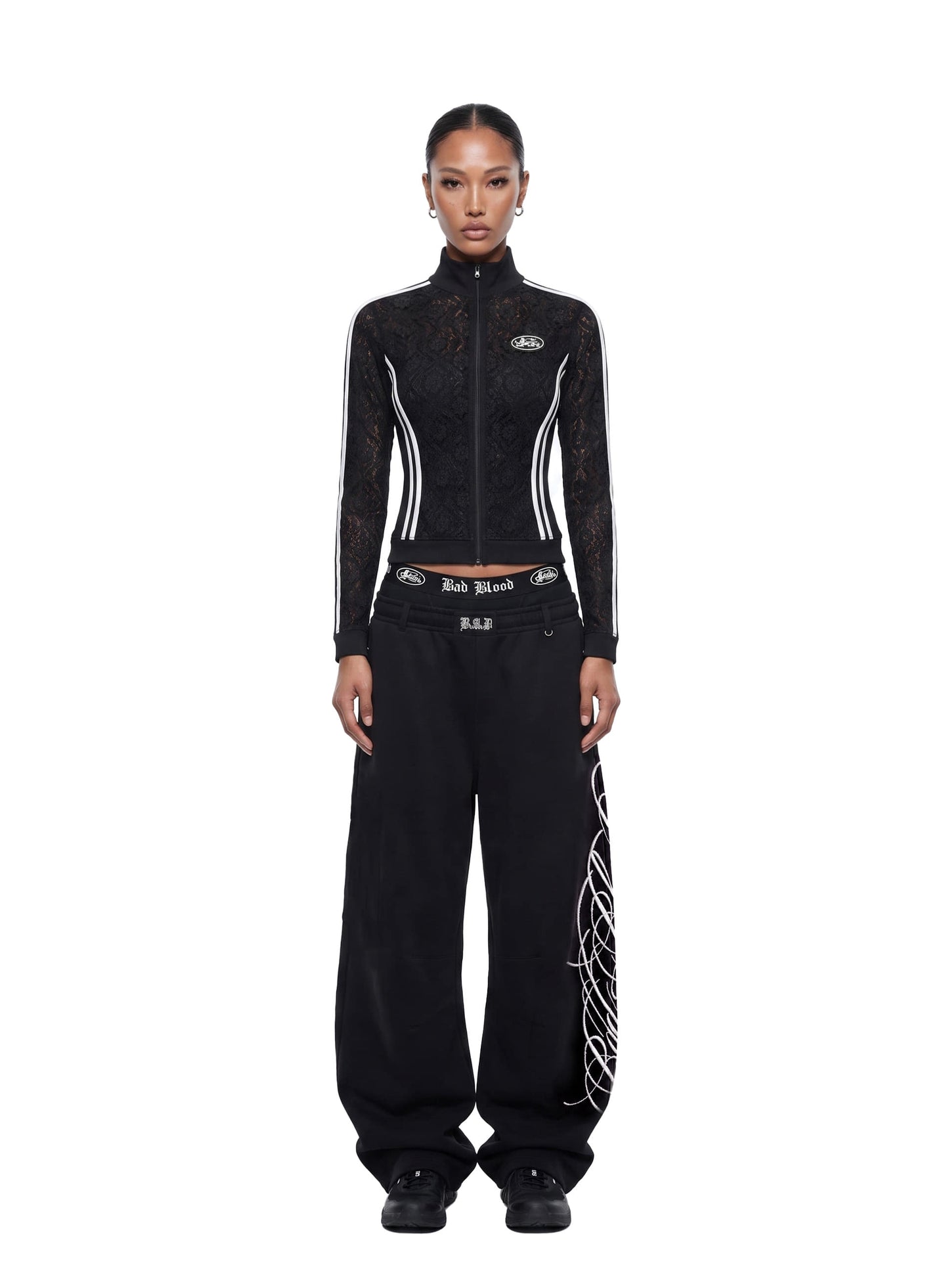 [w-jkt26-064] Mystic lace Track Zip-Up - Black