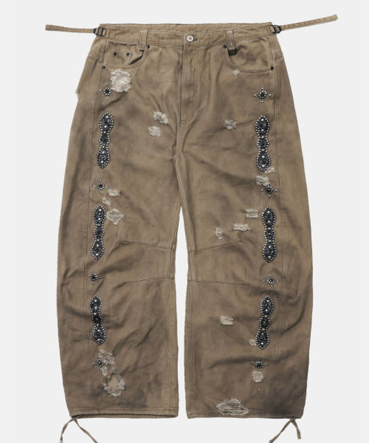 Viper Gemstone Curved Pants - Dusty Beige
