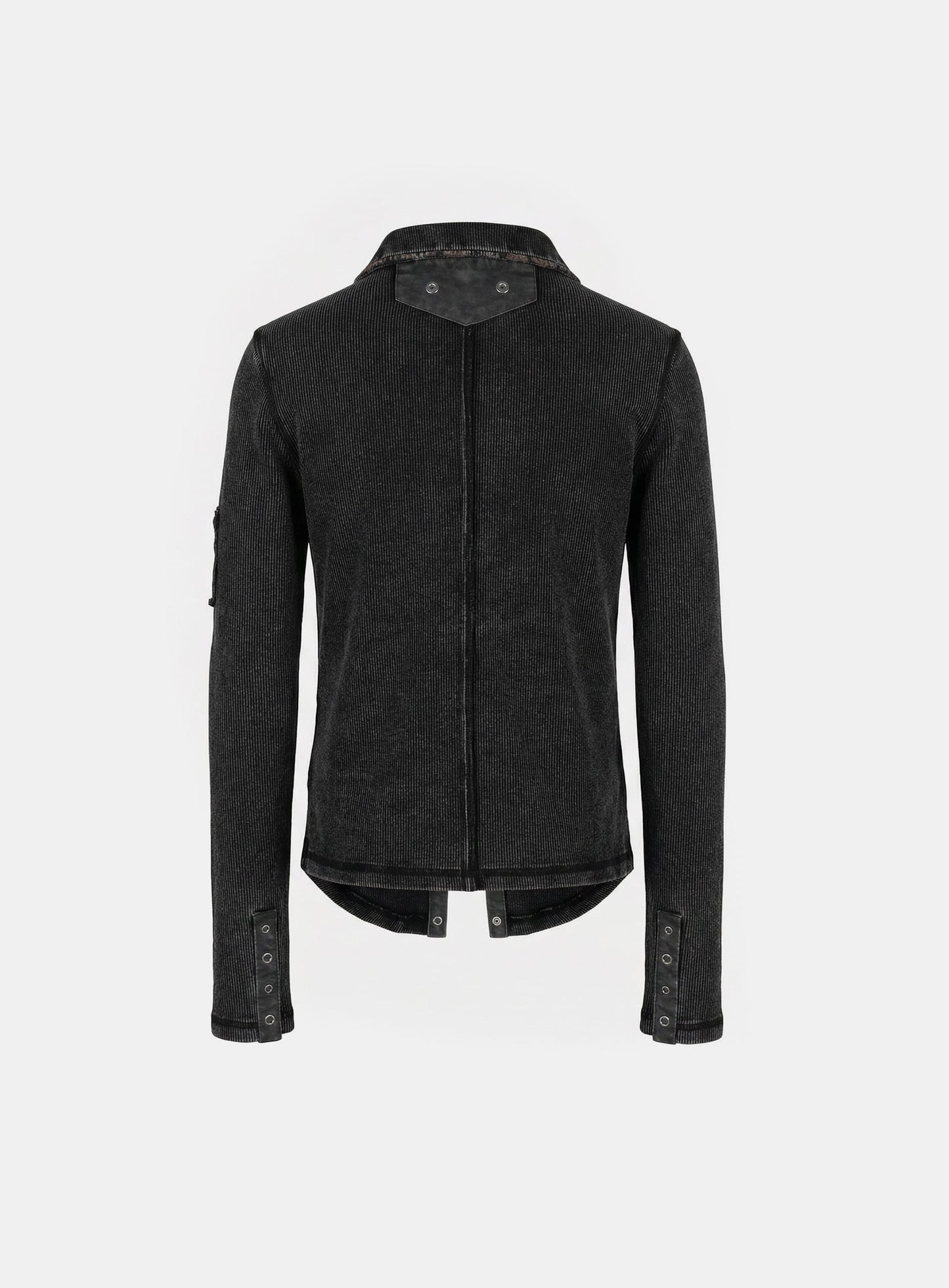 [w-cdg26-003] Viper Cotton Rib V-Neck Collared Zip-Up - Black
