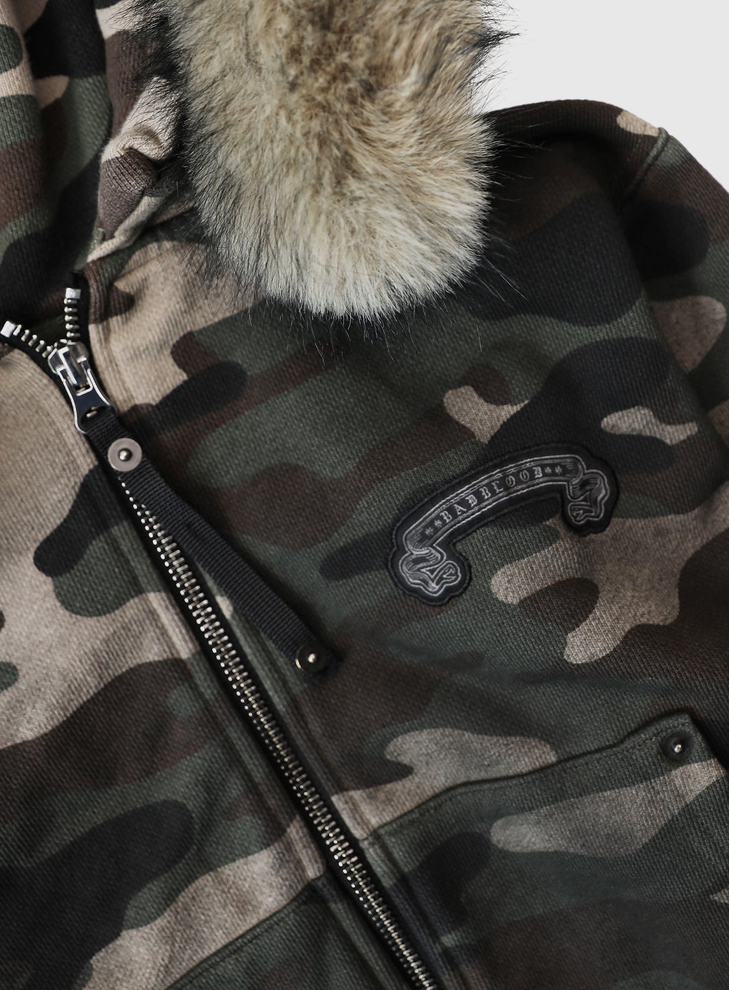 Cosmo11 Detachable Fur Hooded Zip-Up - Green Camo
