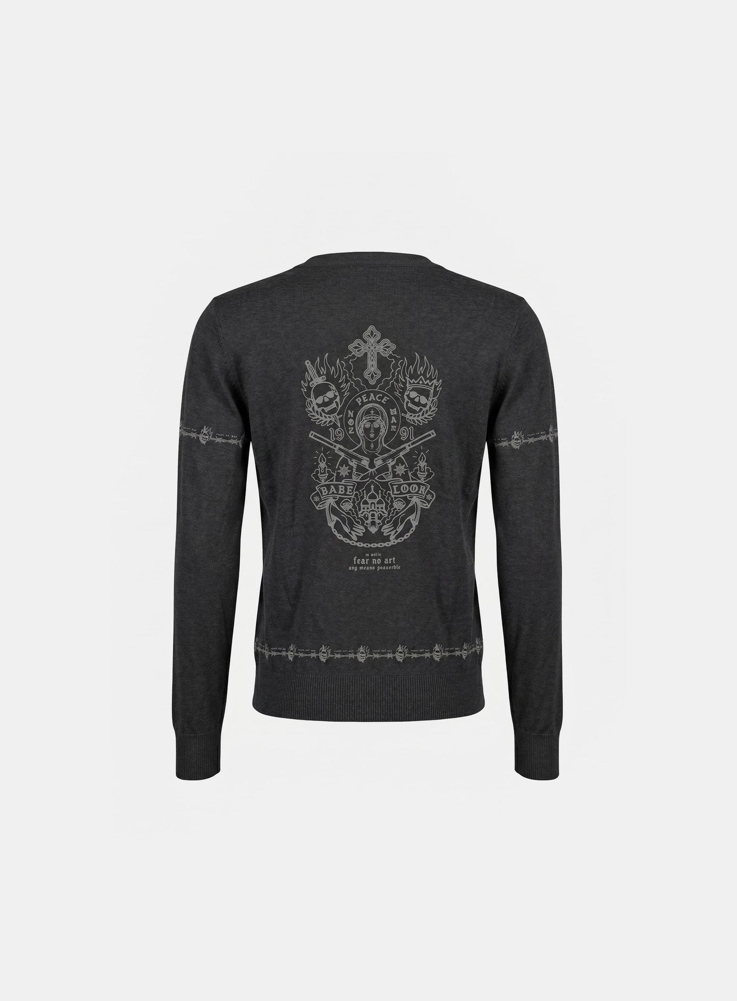 [w-knt26-042] Peace Not War UV Cooling Cardigan - Charcoal