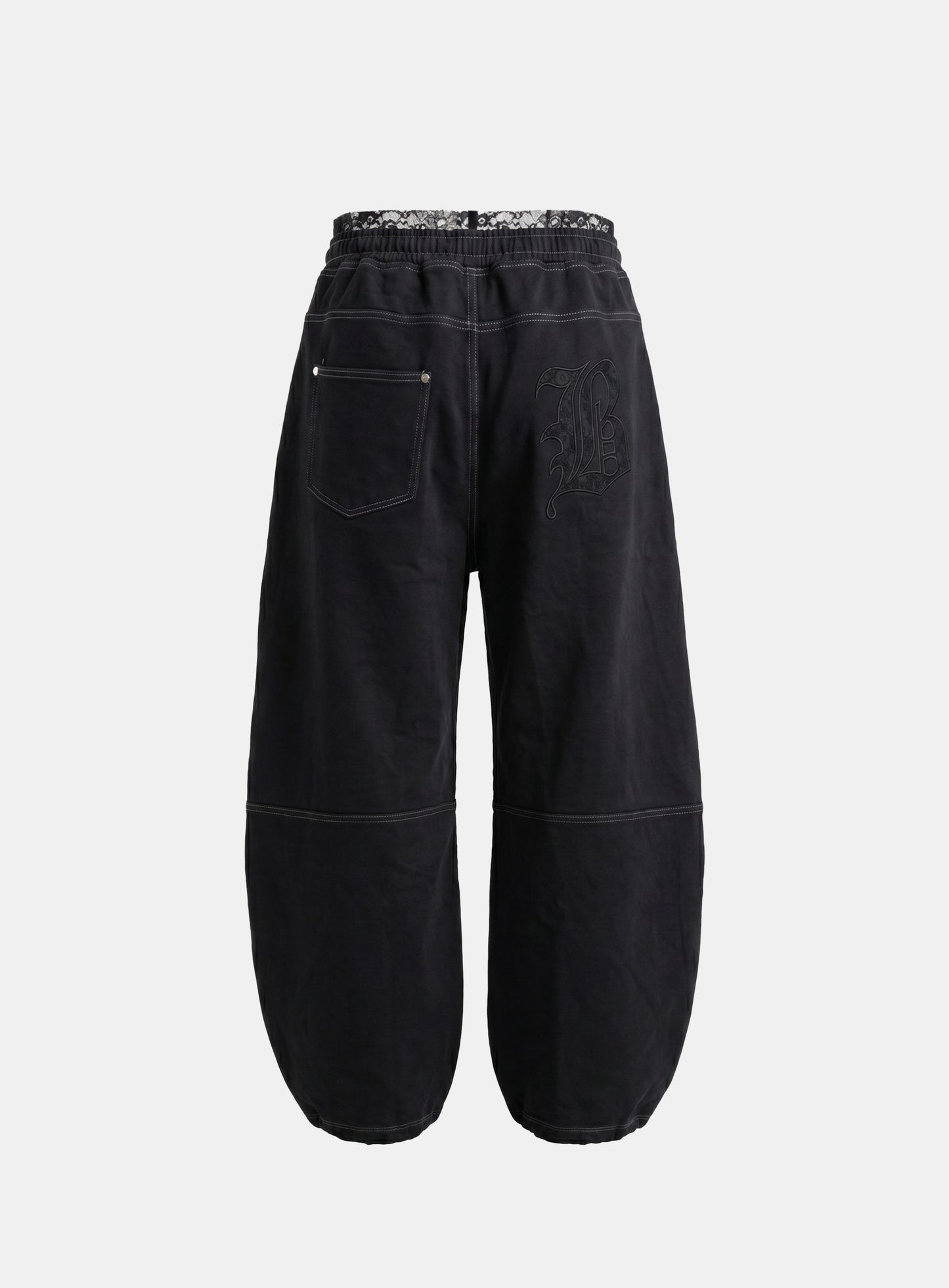 [w-pts26-105] Lace Layered Destroyed Joggers - Black