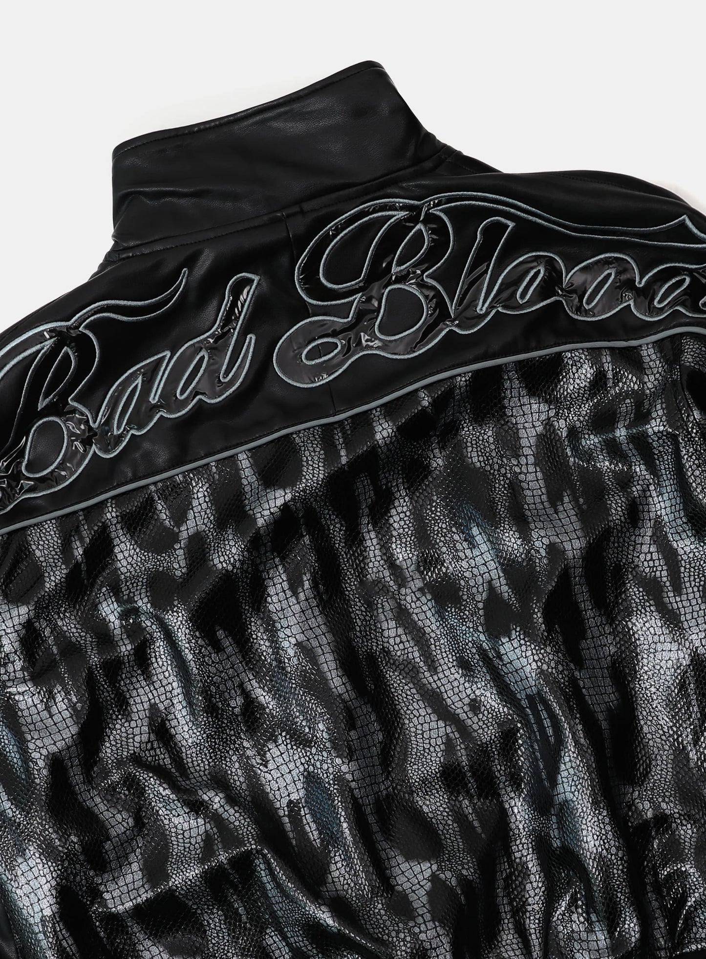 Contrast Leather Track Jacket - Black Python