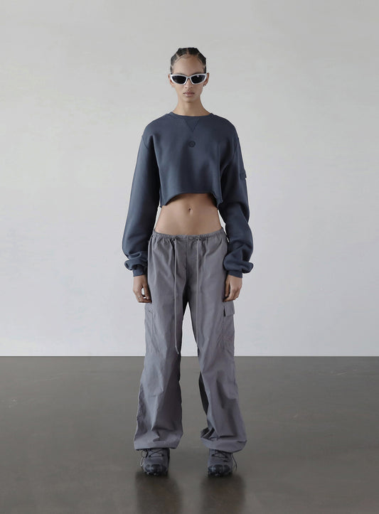 Old Effect Crop Sweatshirt - Lake
