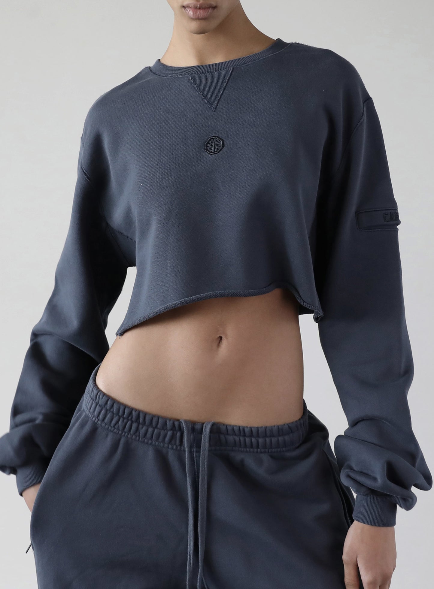 Old Effect Crop Sweatshirt - Lake