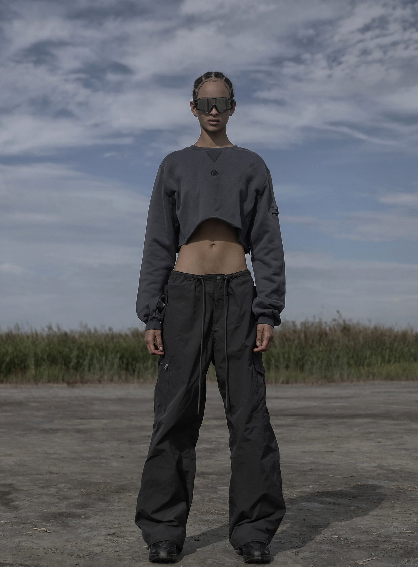 Old Effect Crop Sweatshirt - Lake