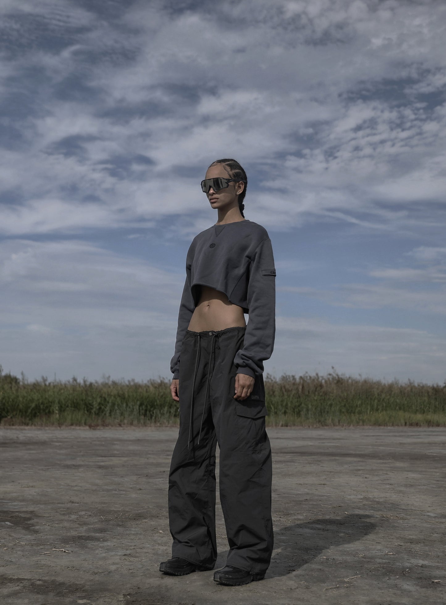 Old Effect Crop Sweatshirt - Lake