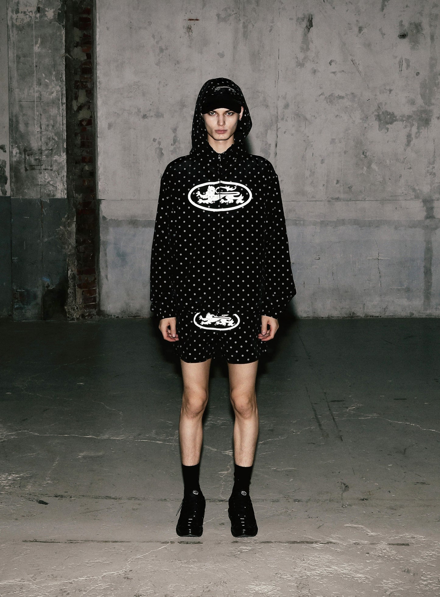 Mystic Nylon Reflective Hooded Zip-Up - Black Dot