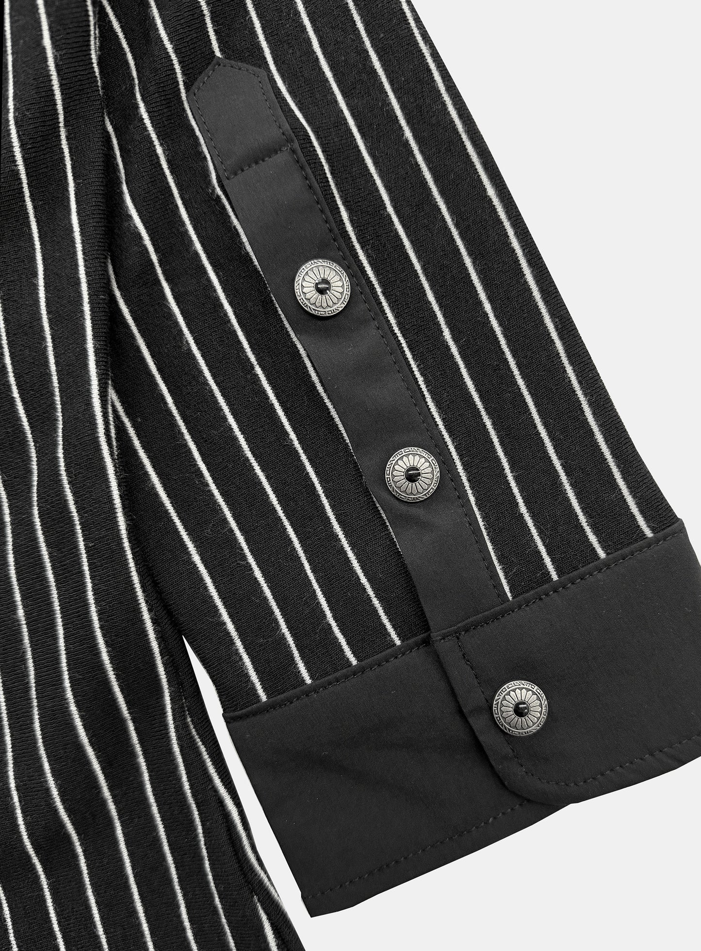 [w-tee26-108] Vintage Jersey Polo 3/4 Sleeve Shirt - Black Stripe