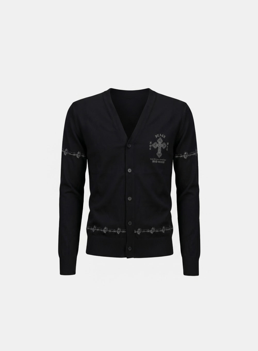[w-knt26-043] Peace Not War UV Cooling Cardigan - Black