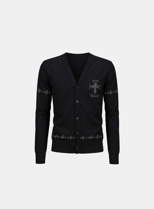[w-knt26-043] Peace Not War UV Cooling Cardigan - Black