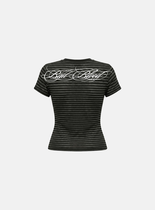 [AQUA] [w-tee26-185] Dark Classic 2 Crew Neck 1/2 T-shirt - Black Stripe