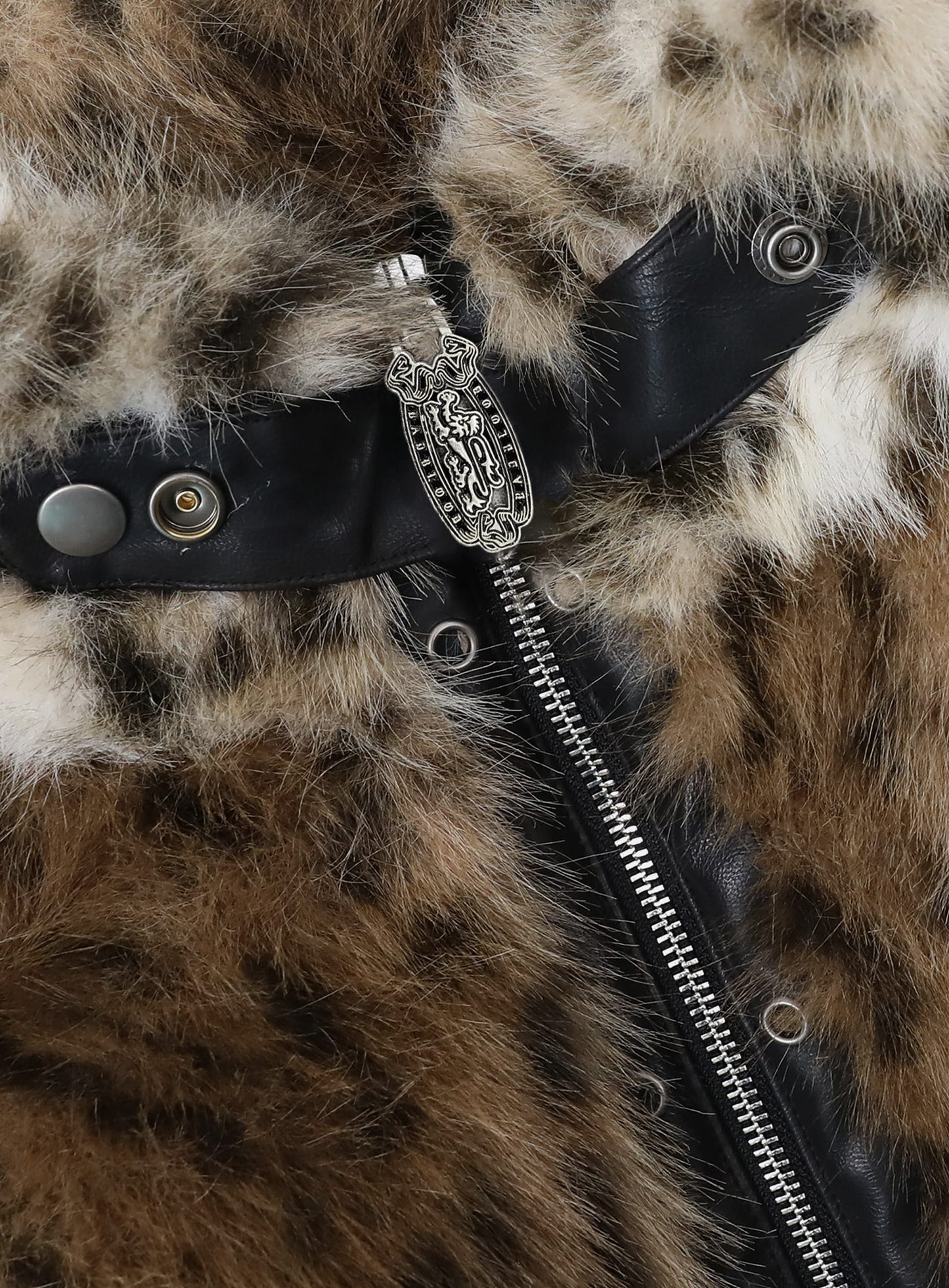 [w-jkt25-052] Viper81 High Neck Fur Jacket - Brown Leopard