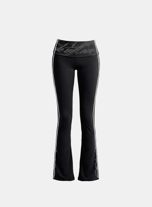[w-pts26-100] 90s Vintage Club Fold-Over Jersey Bootcut Pants - Black