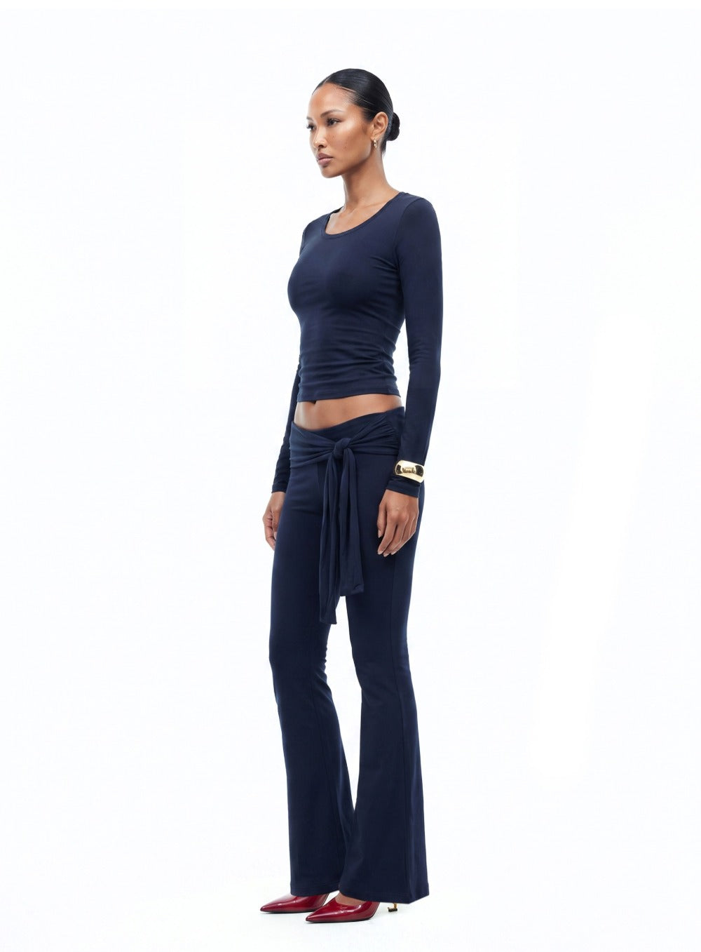 [w-tee26-081] Everyday Scoop Neck Long Sleeve T-Shirt - Navy