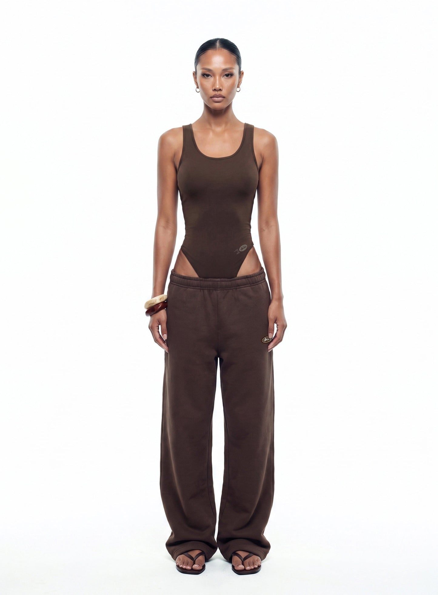 [w-jst26-006] Everyday U-Neck Tank Bodysuit - Brown