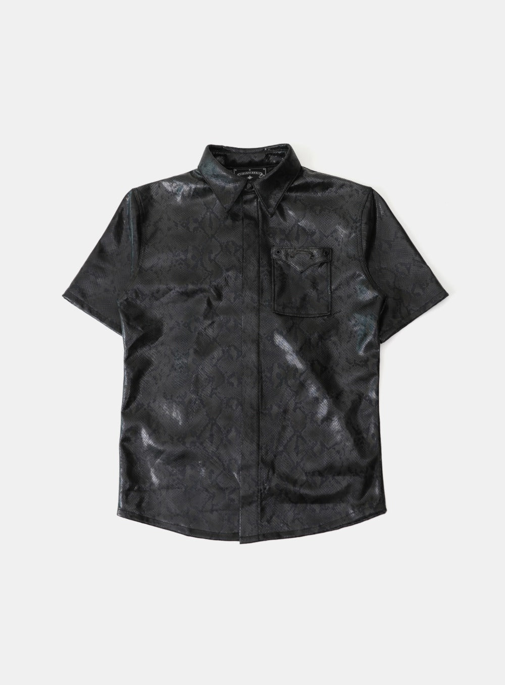 Viper Logo Leather Short Sleeve Shirt - Black Python