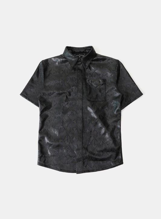 Viper Logo Leather Short Sleeve Shirt - Black Python