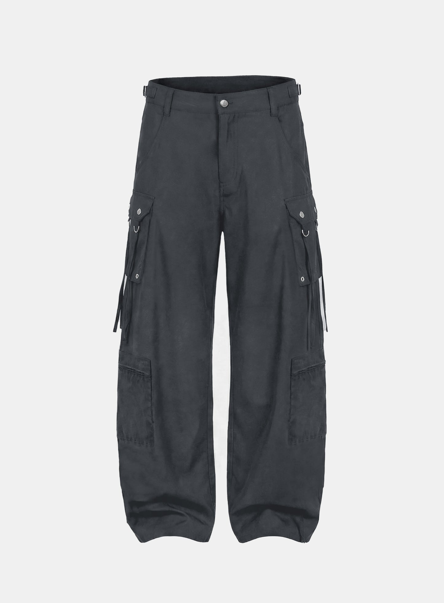[w-pts26-064] Strap Semi-Curved Fit Cargo Pants - Charcoal