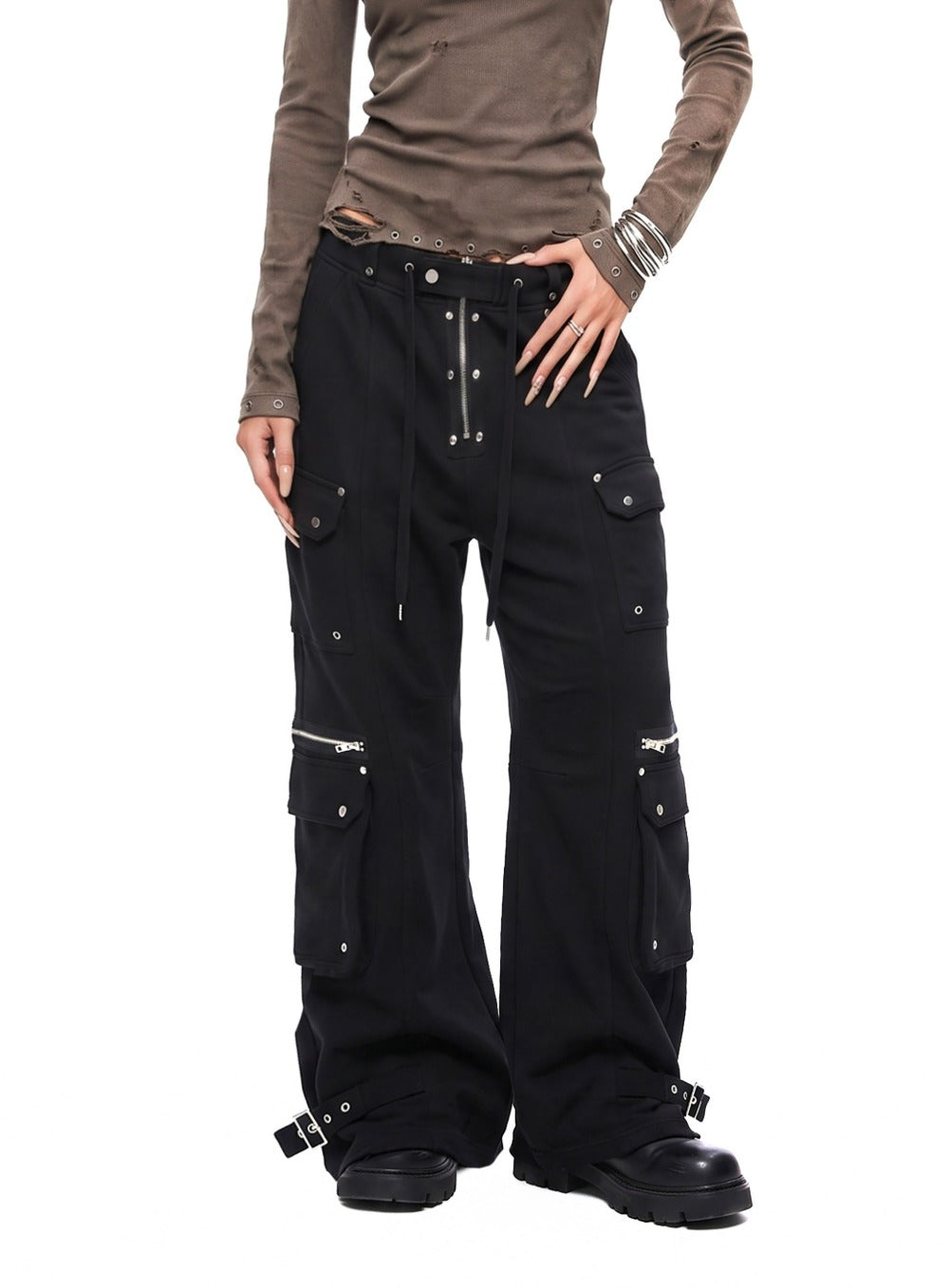 [w-pts26-137] Delta 2 Utility Loose Fit Curved Joggers - Black