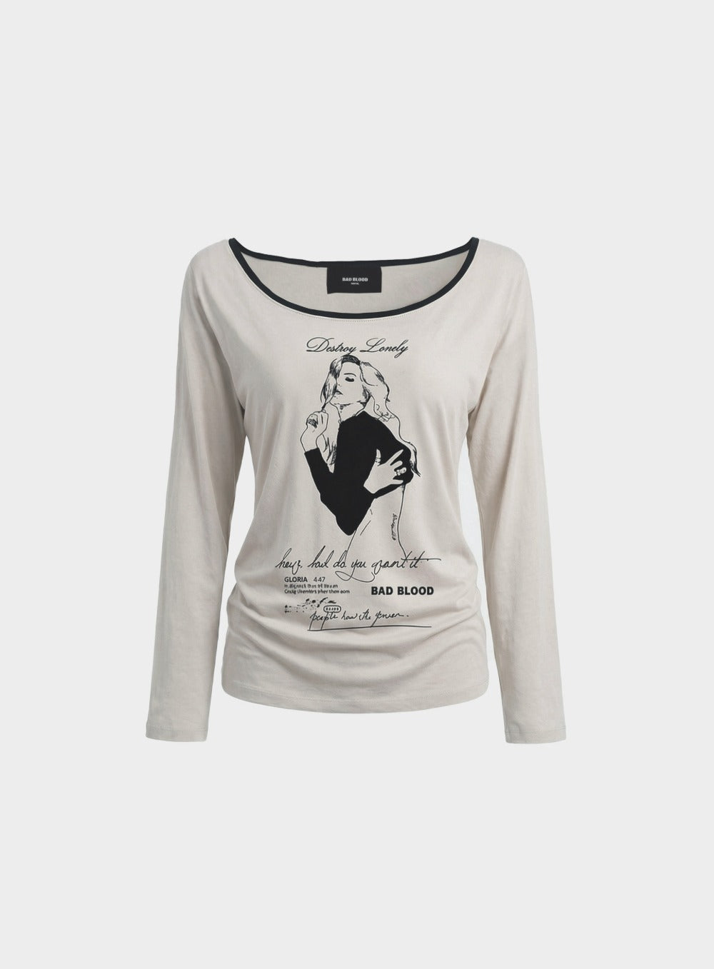 [w-tee26-123] B.A.D. Ladyland Ringer Loose-Fit T-Shirt - Cream