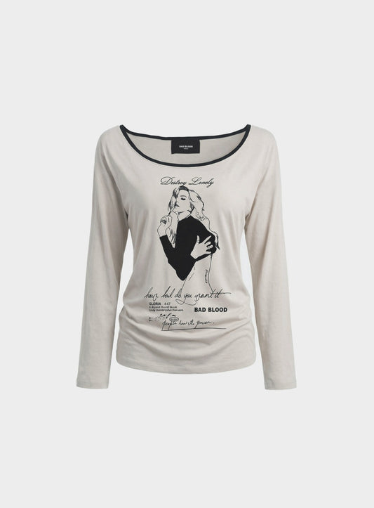 [w-tee26-123] B.A.D. Ladyland Ringer Loose-Fit T-Shirt - Cream