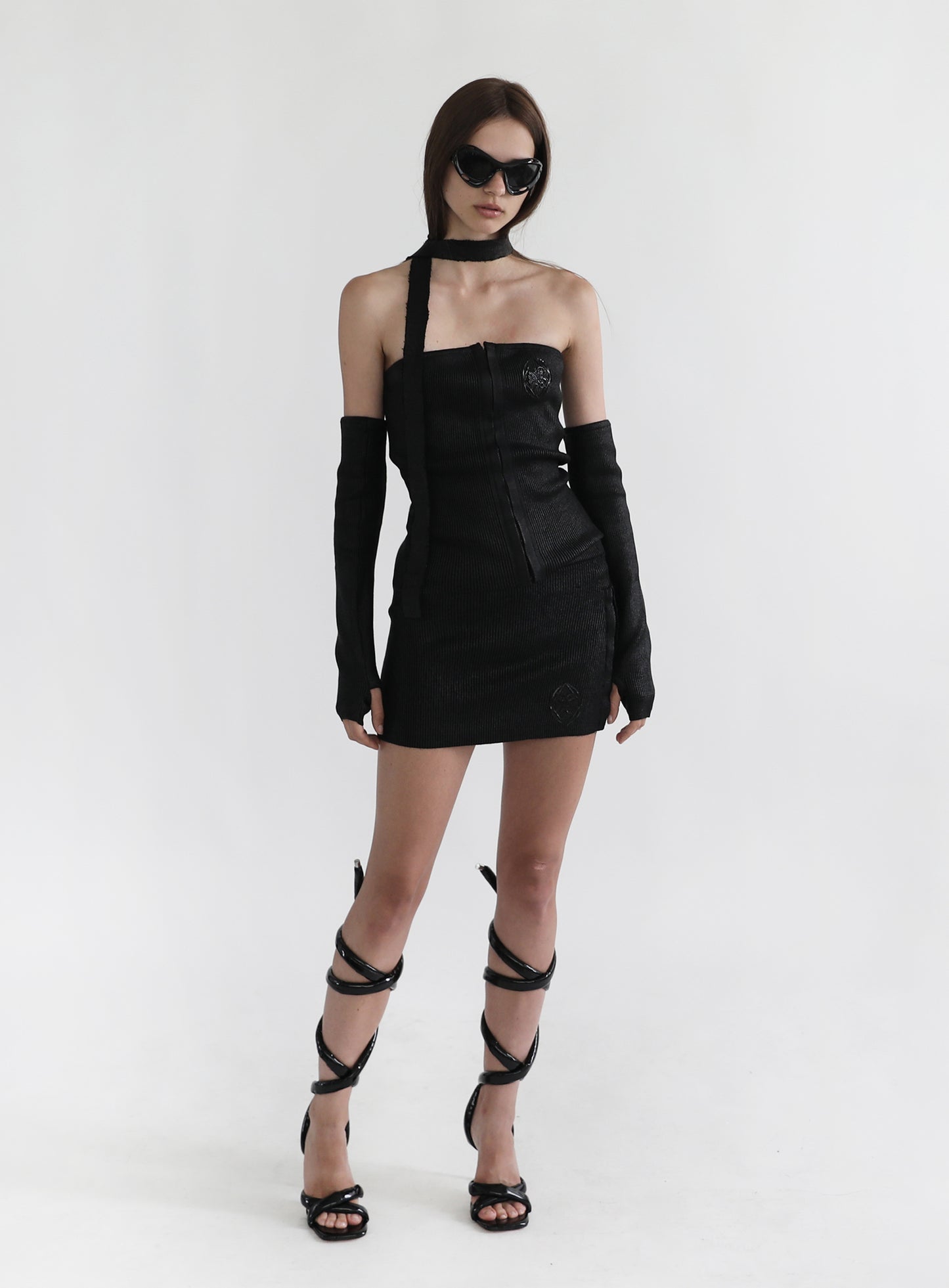 Fleur Glitter Tube Top Set 2pcs - Black