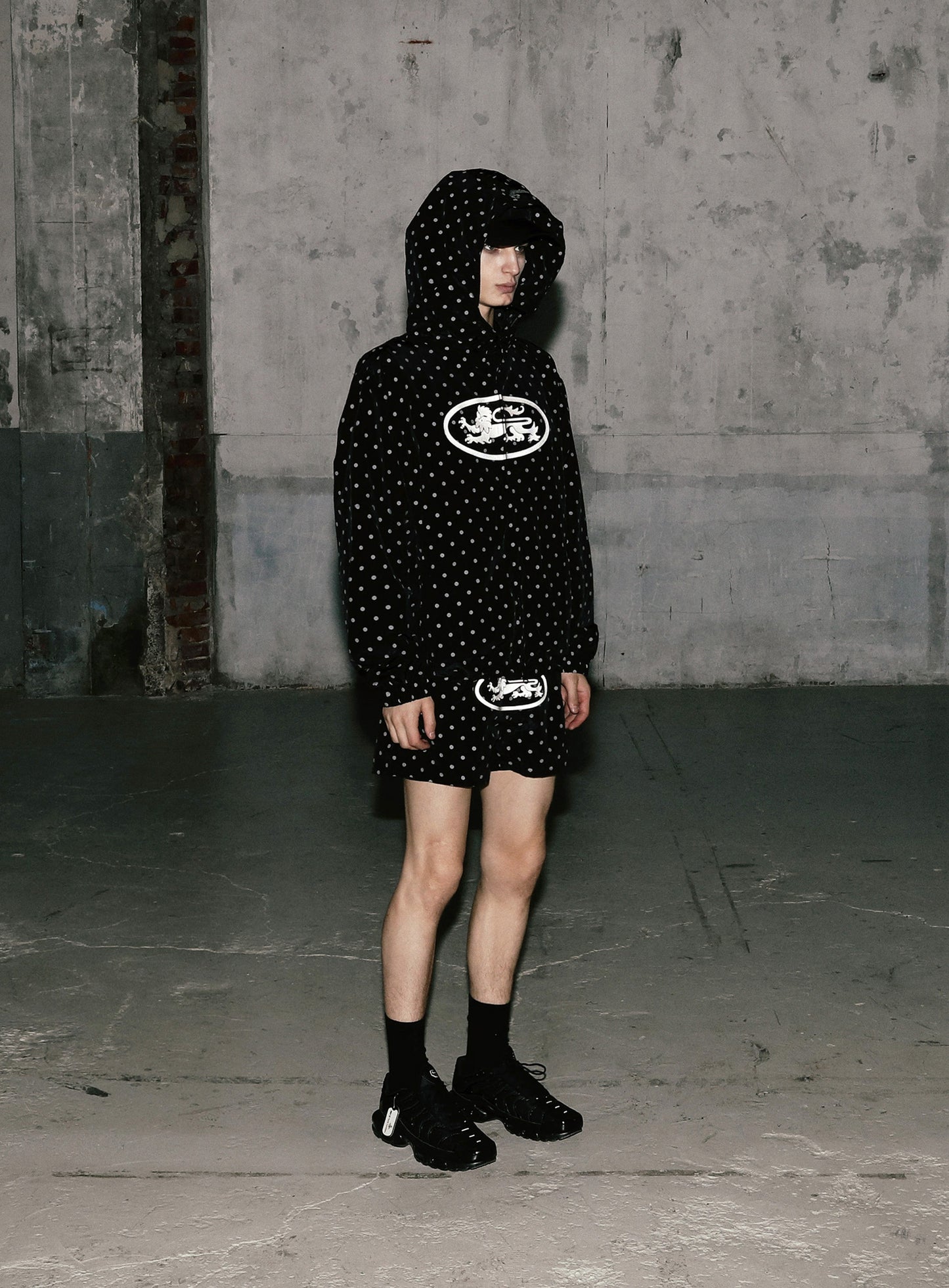 Mystic Nylon Reflective Hooded Zip-Up - Black Dot