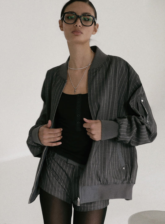 Proto Gabardine Reversible MA-1 Jacket - Striped/Charcoal
