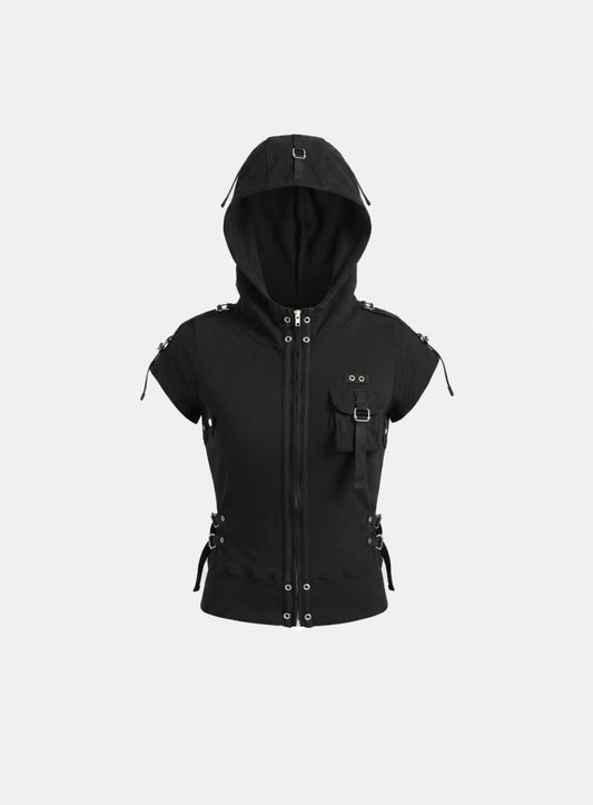 [w-hde26-042] Delta Utility 1/2 Zip-Up Hoodie - Black