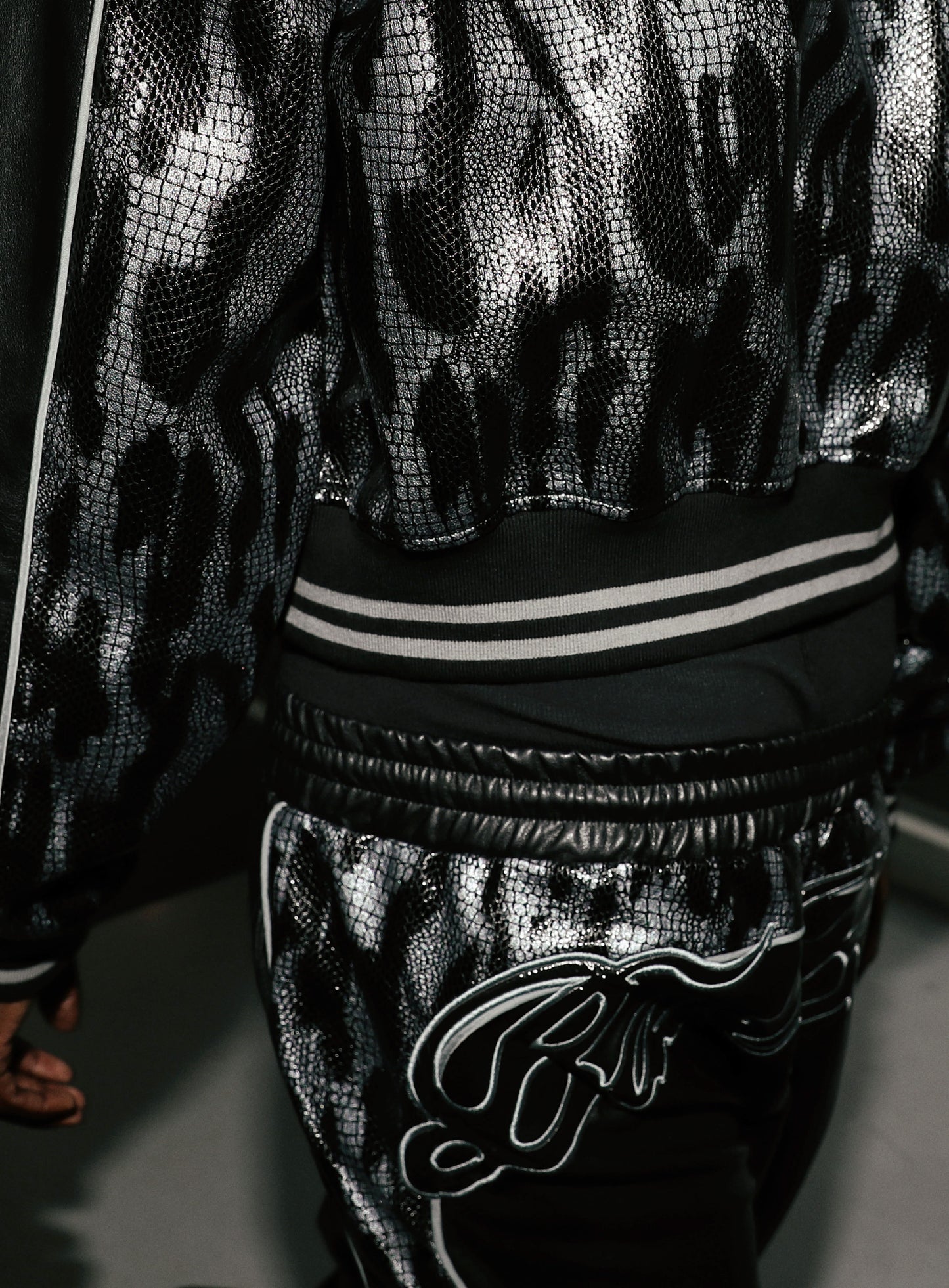 Contrast Leather Track Pants - Black Python