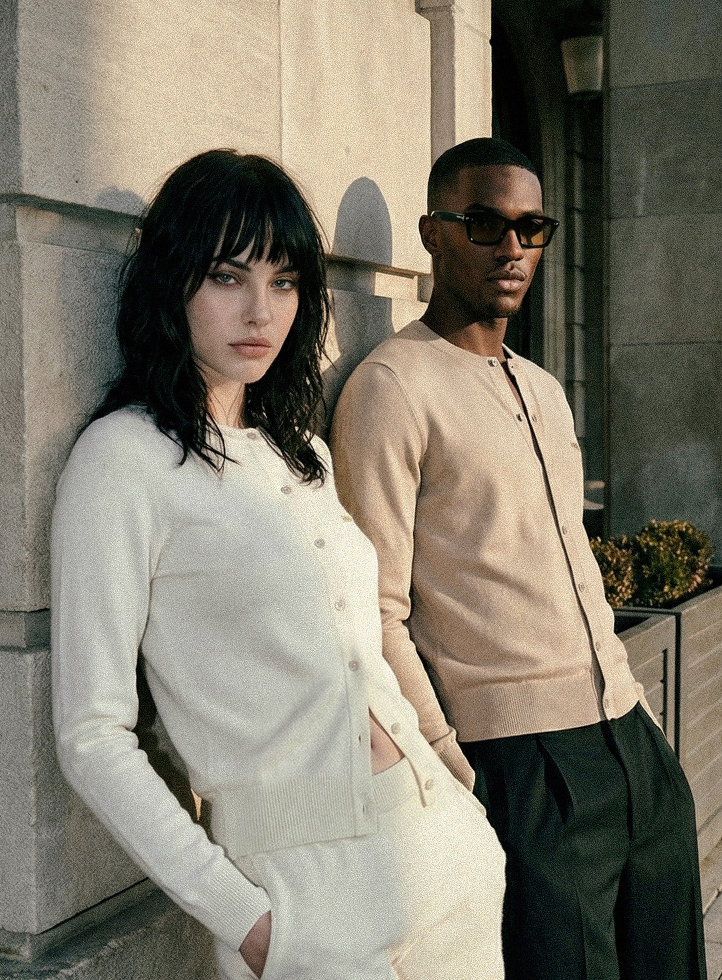 [w-knt26-013] Fine Merino Wool Crewneck Cardigan - Cream