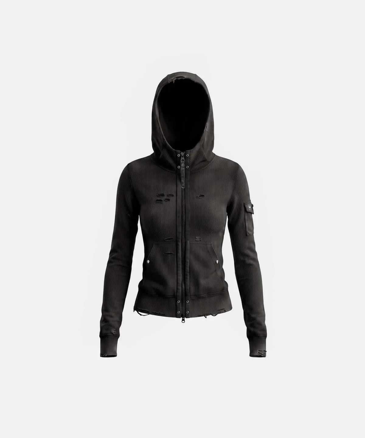 [w-hde26-057] Delta 2 Utility Cotton Rib Hood Zip-Up – Washed Black