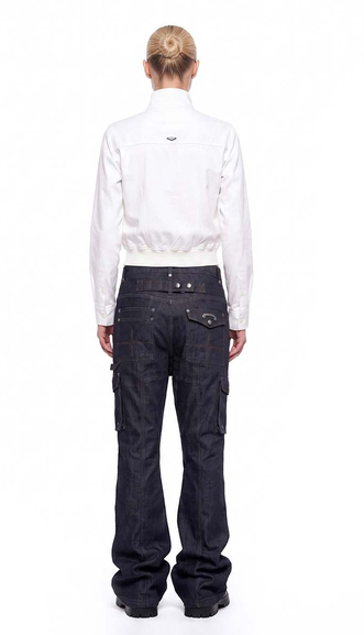 [w-pts26-121] Delta Low Crotch Bootcut Cargo Pants - Blue Denim