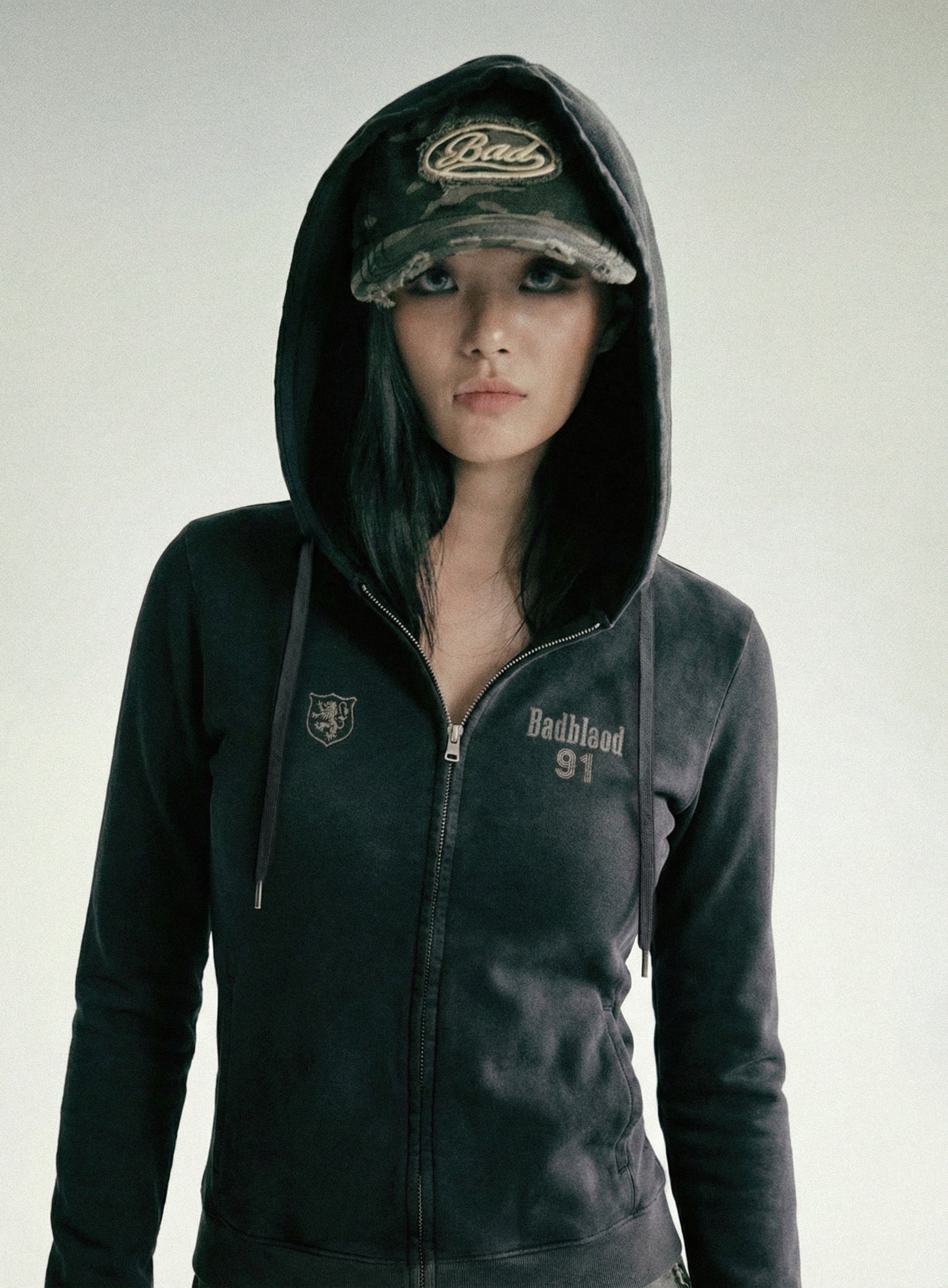 Sun Faded 2 Hooded Zip-Up - Black