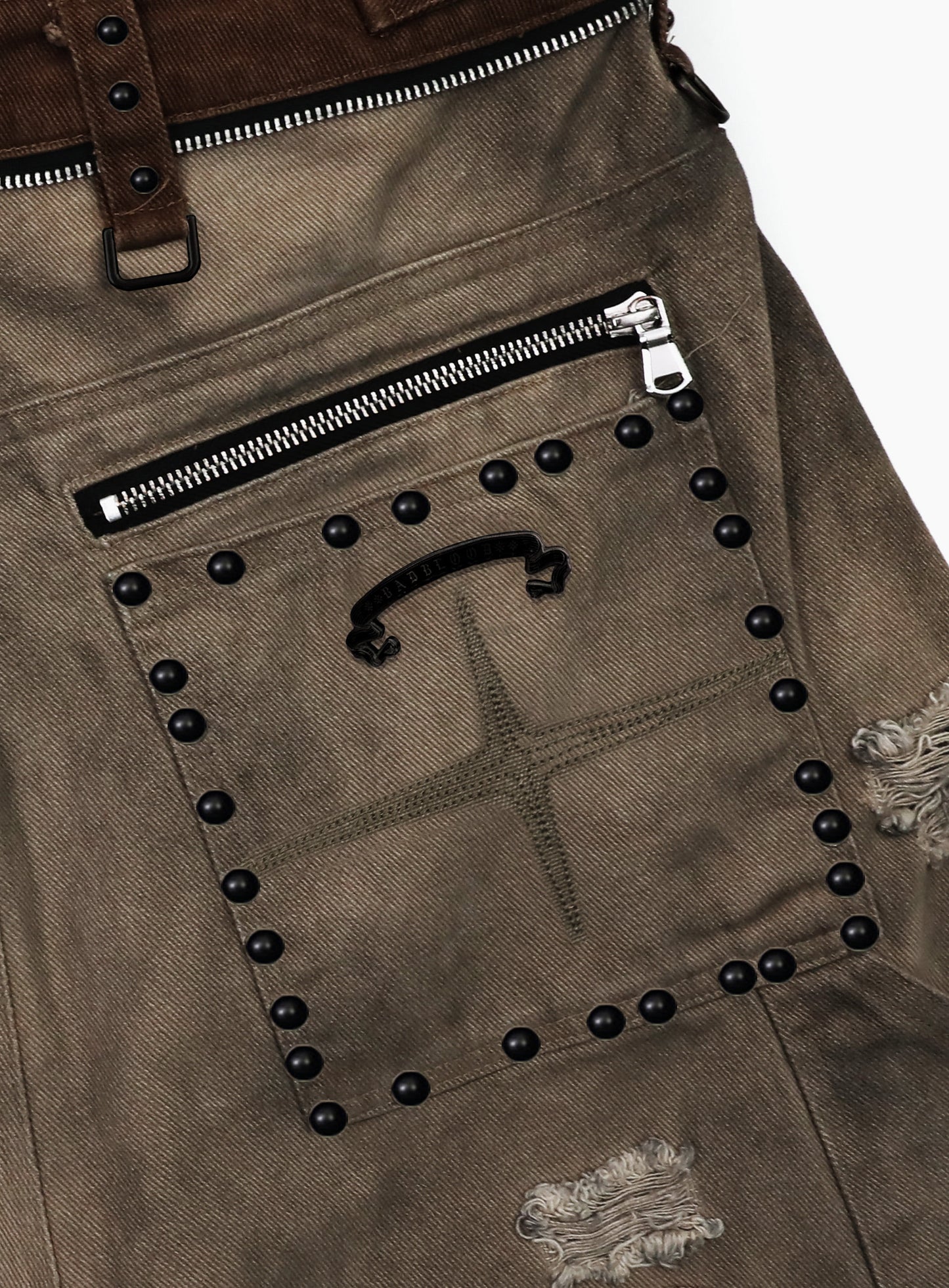 [w-pts25-081] Studded Carpenter Curved Pants - Beige