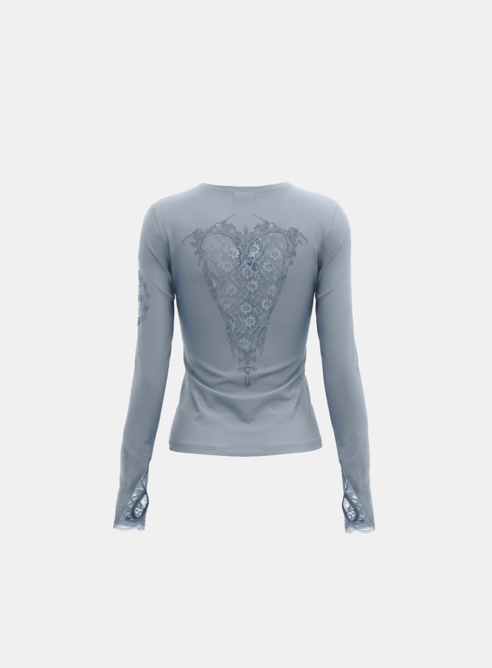 [w-tee26-293] H.B.B. Lace Back Point Crew Neck Long Sleeve - Blue
