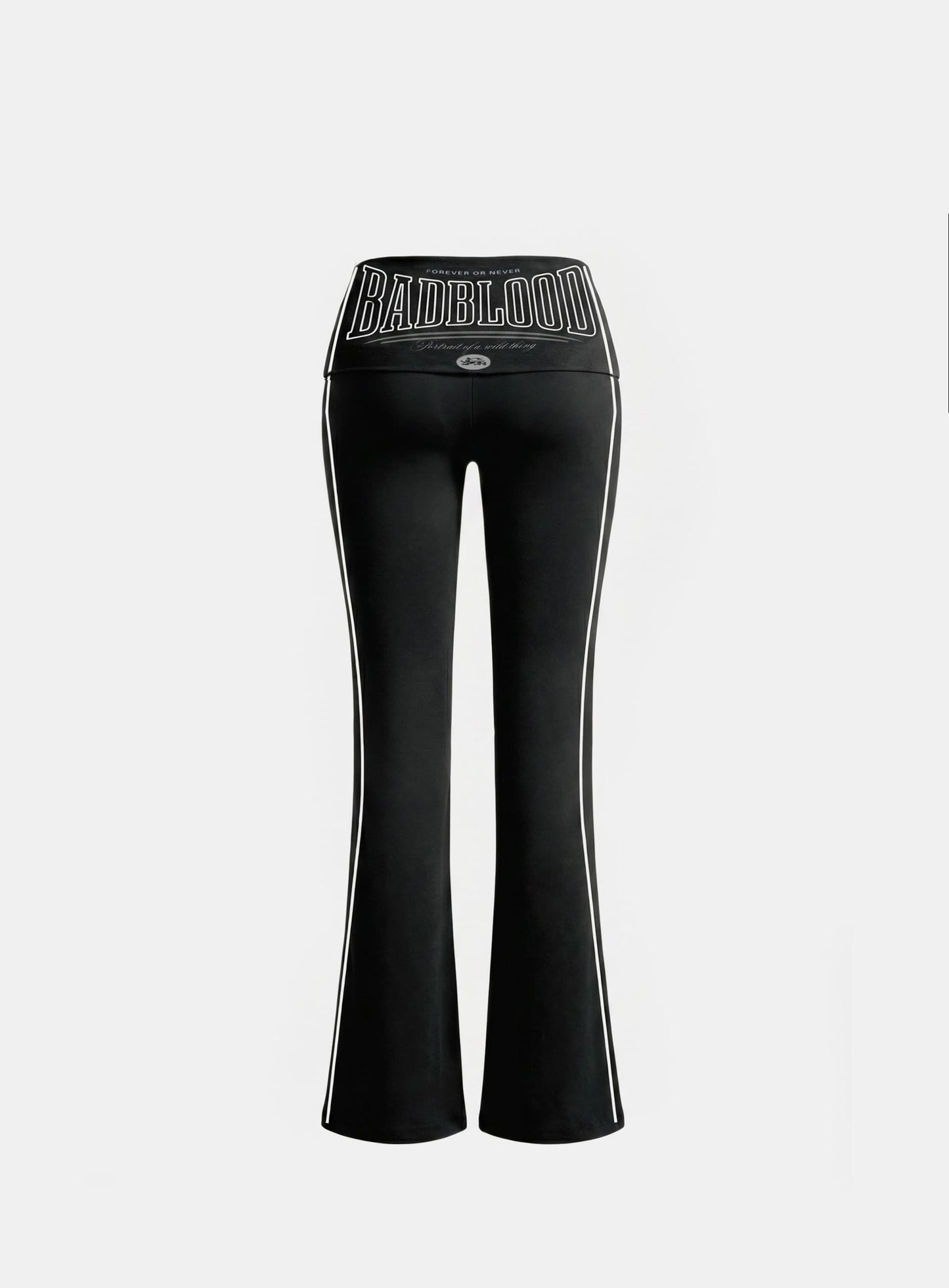 [w-pts26-100] 90s Vintage Club Fold-Over Jersey Bootcut Pants - Black