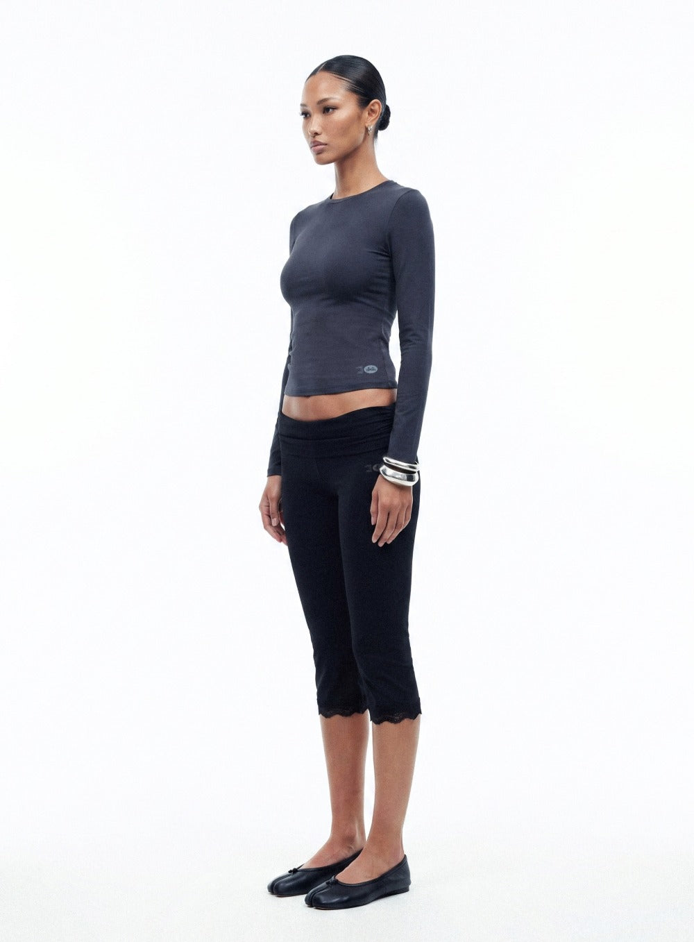 [w-tee26-087] Everyday Crew Neck Long Sleeve T-Shirt - Charcoal
