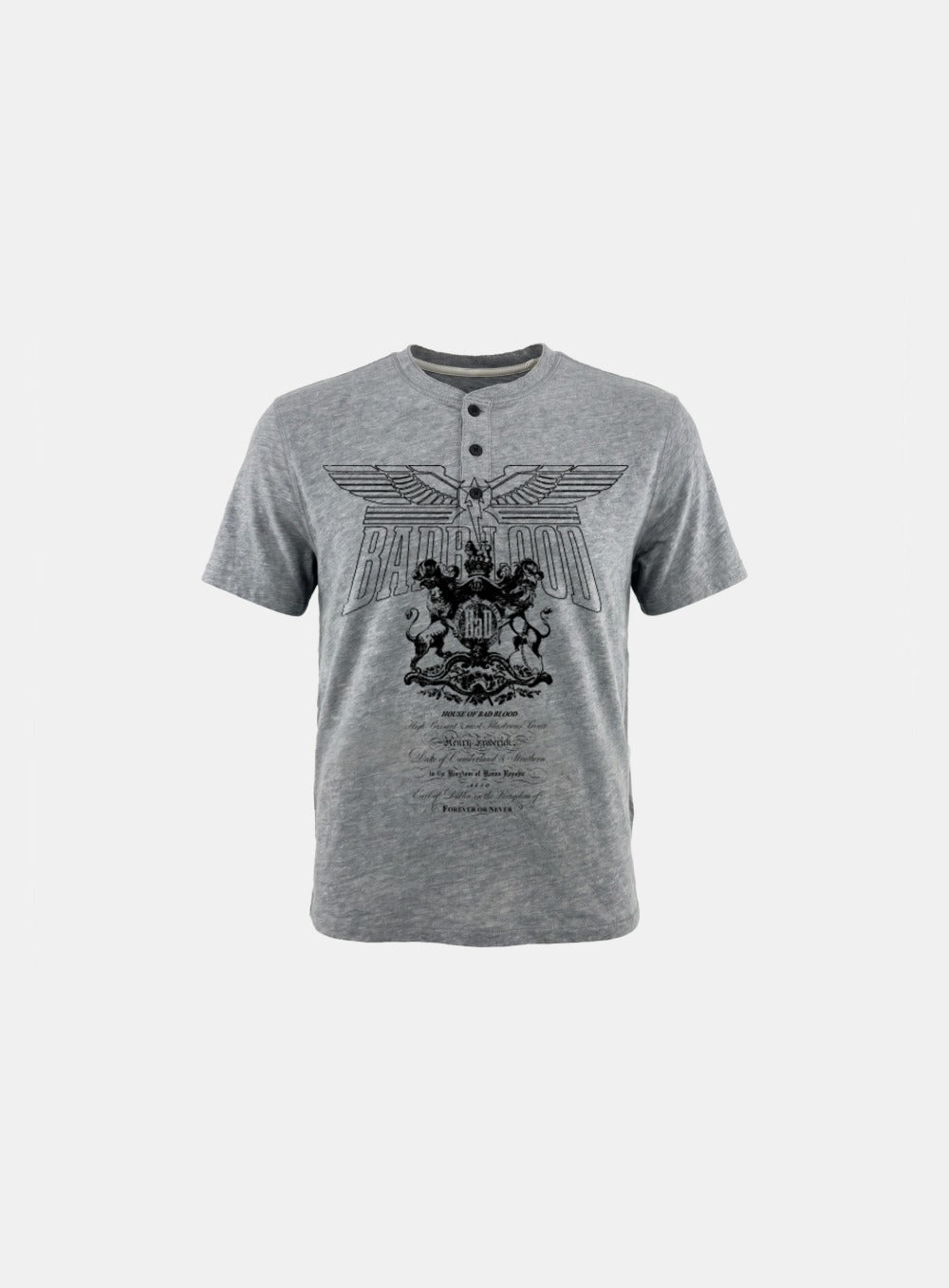 [w-tee26-169] Lion Crest Print 1/2 Henley T-Shirt - Gray