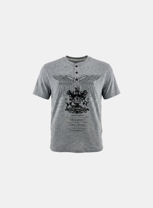 [w-tee26-169] Lion Crest Print 1/2 Henley T-Shirt - Gray