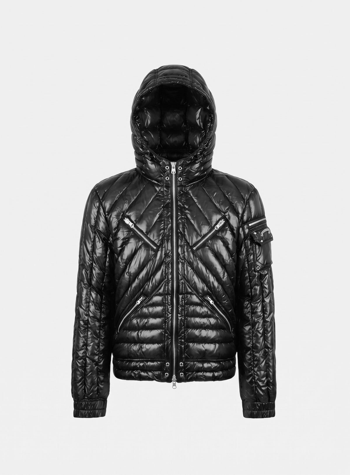[﻿PREORDER] [w-jkt26-076] Chevron 321 Lightweight Hooded Puffer – Black