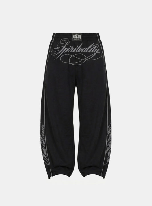 [w-pts26-102] 90s Vintage Club Curved Joggers - Black