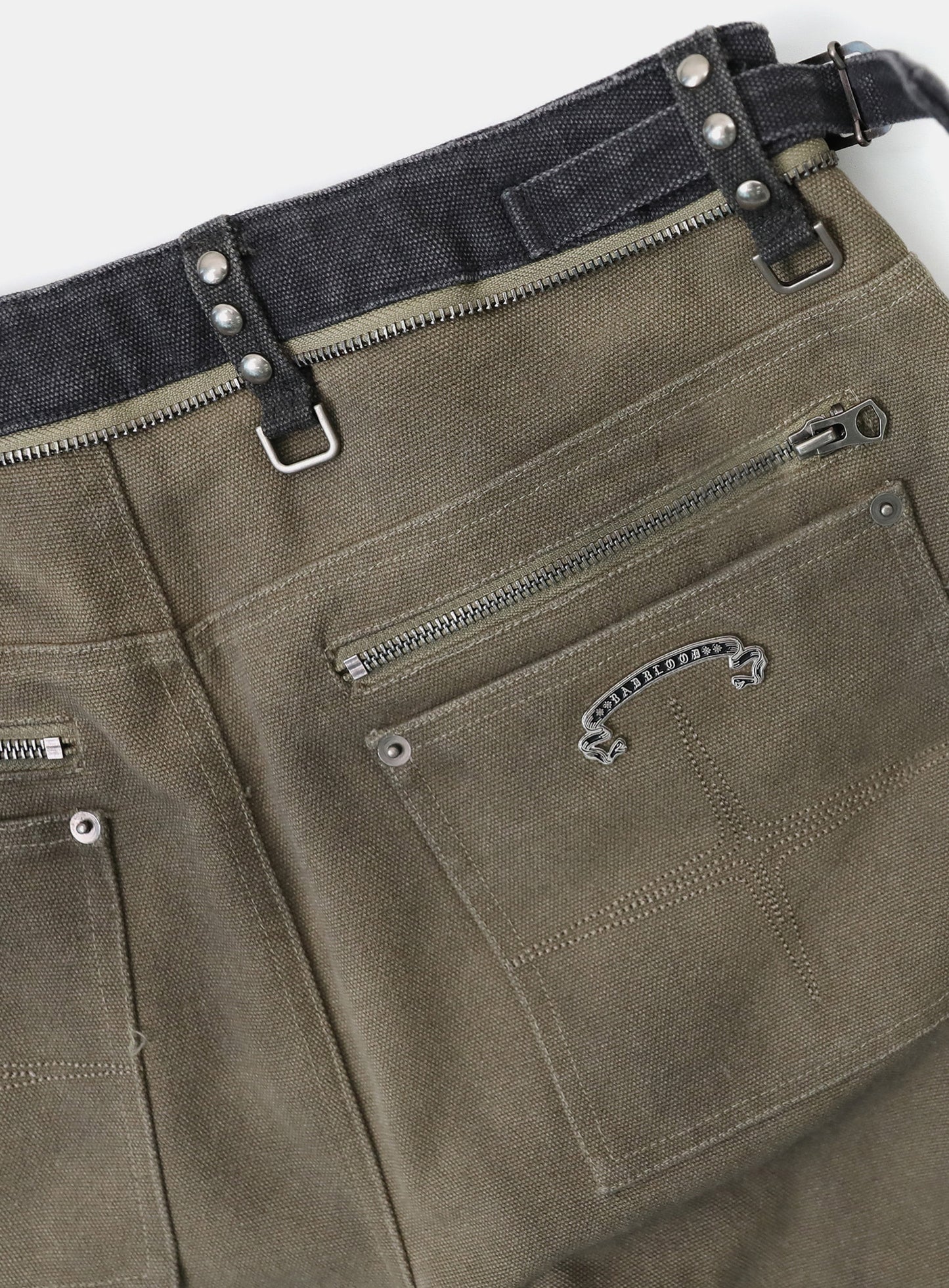[w-pts25-081] Studded Carpenter Curved Pants - Beige