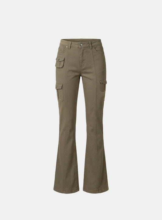 [w-pts26-091] 109 Low-Rise Cargo Bootcut Pants - Khaki
