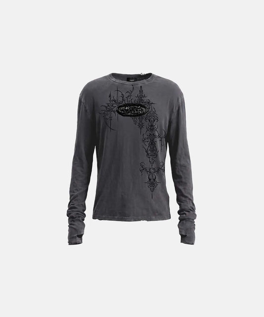 [w-tee26-287] Mystic Capsule Layered Graphic Crewneck Long Sleeve – Dusty Black