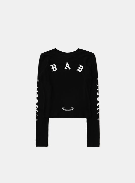 Mystic Rhinestone Logo Jersey Slim Long Sleeve - Black